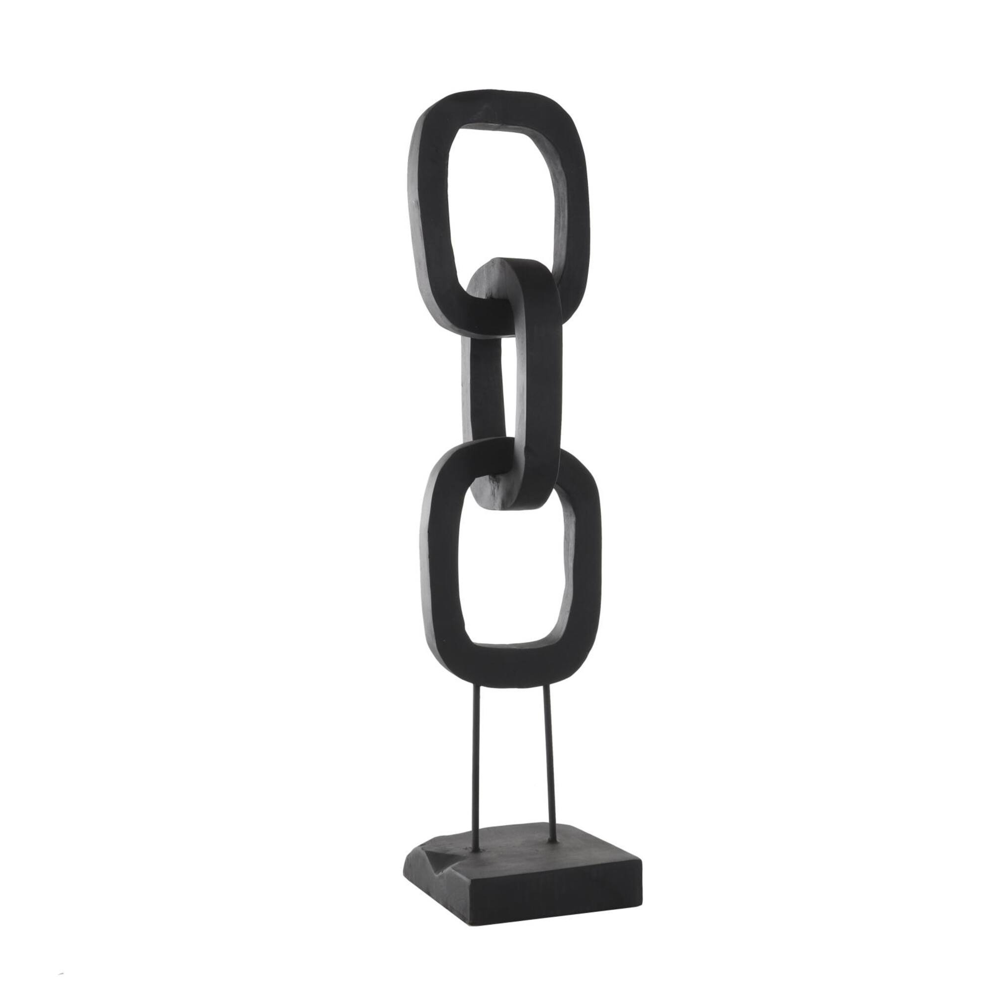32" Black Teak Wood 3-Link Chain Sculpture with Stand
